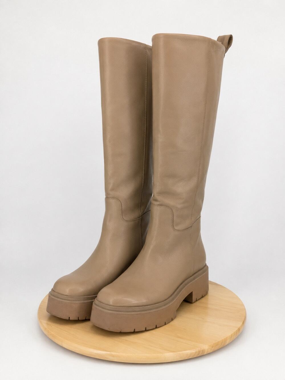 Sam Edelman Womens Larina Tall Boots Size 6.5 Sesame Leather Beige Platform